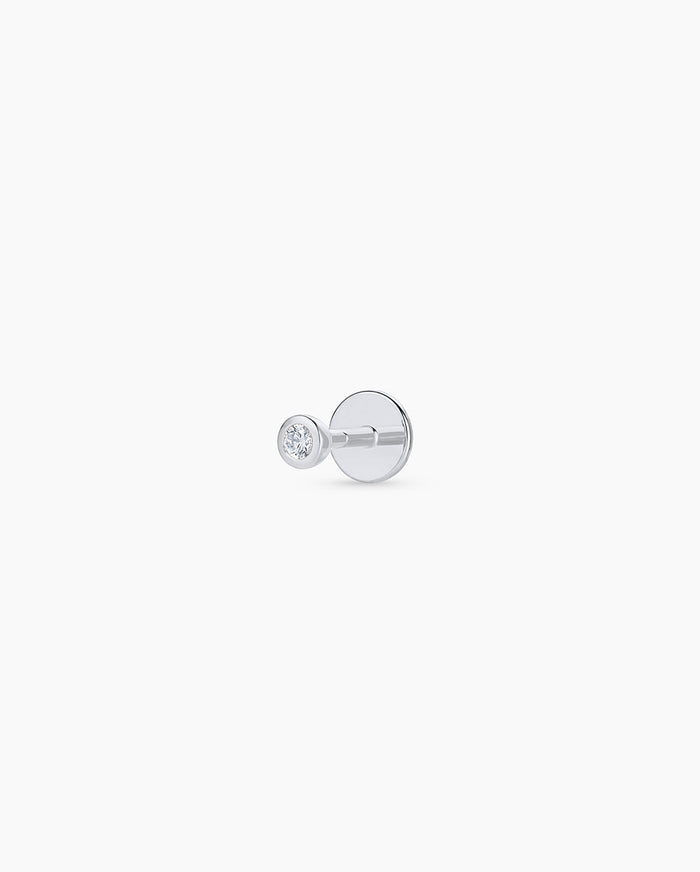Classic Diamond Flat Back Single Stud || option::14K Solid White Gold