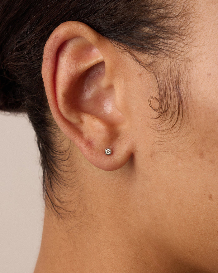 Classic Diamond Flat Back Single Stud || option::14K Solid White Gold