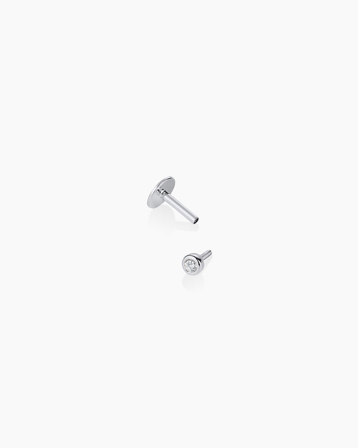 Classic Diamond Flat Back Single Stud || option::14K Solid White Gold