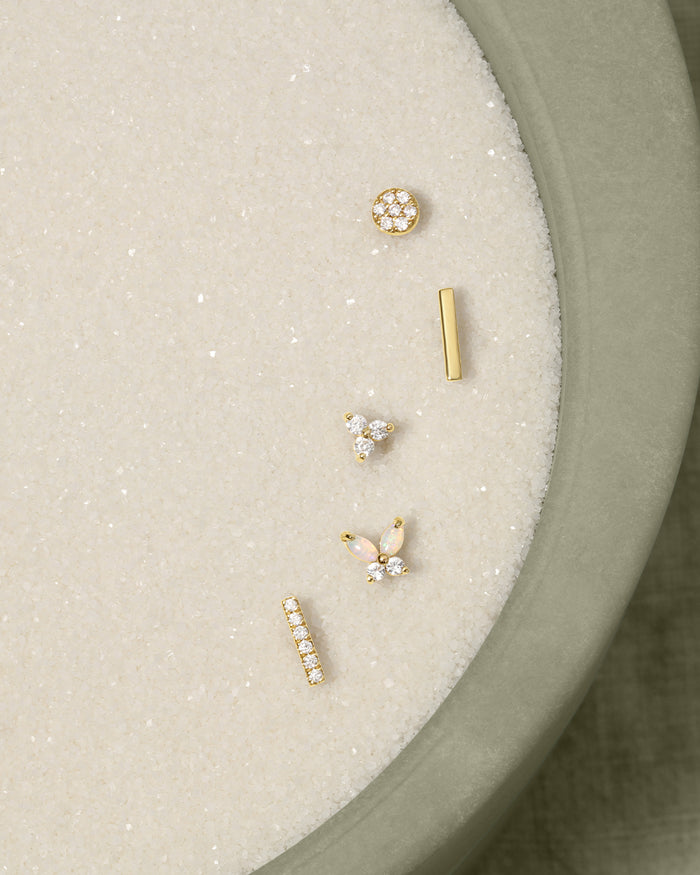Diamond Bali Flat Back Stud || option::14K Solid Gold
