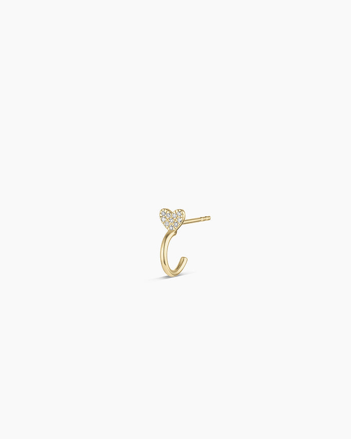 Diamond Heart Stud Single Huggie || option::14K Solid Gold