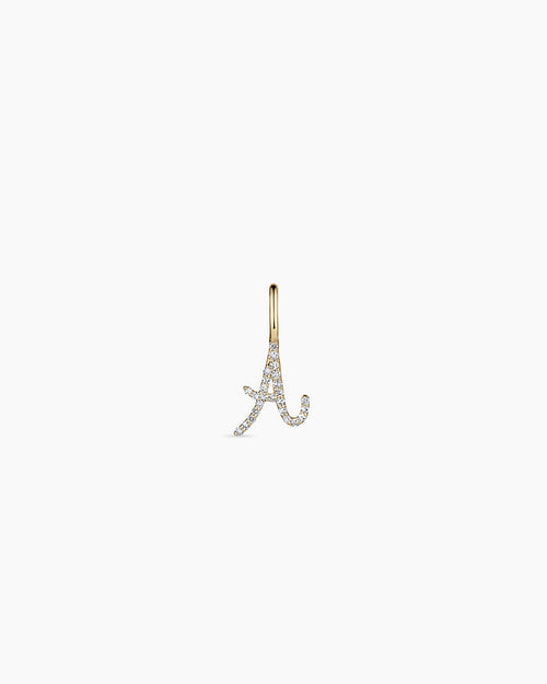 Diamond Script Alphabet Charm || option::14K Solid Gold, A