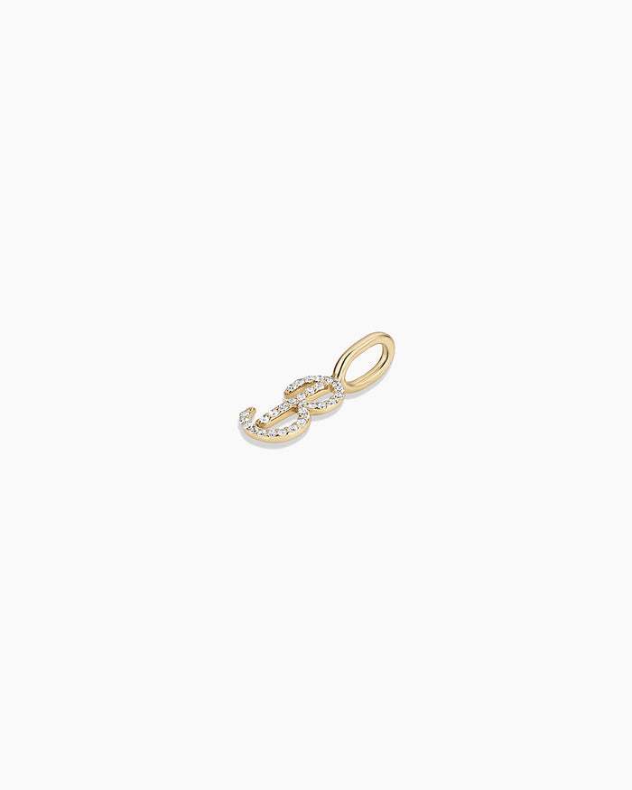 Diamond Script Alphabet Charm || option::14K Solid Gold, B