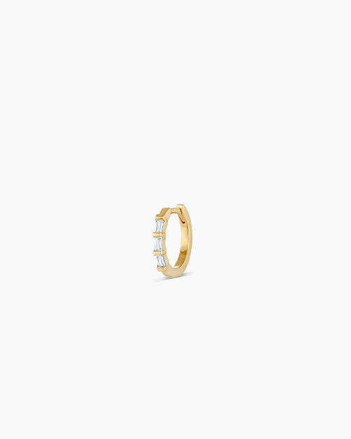 Baguette White Sapphire Huggie || option::14K Solid Gold