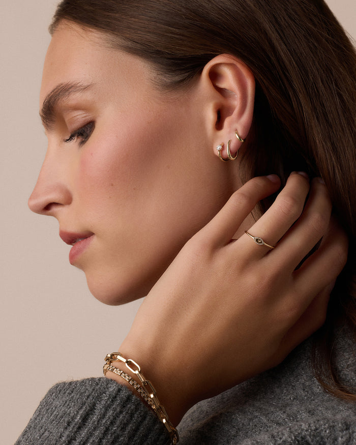 14K Gold Everyday Oval Single Huggie || option::14K Solid Gold, 9mm