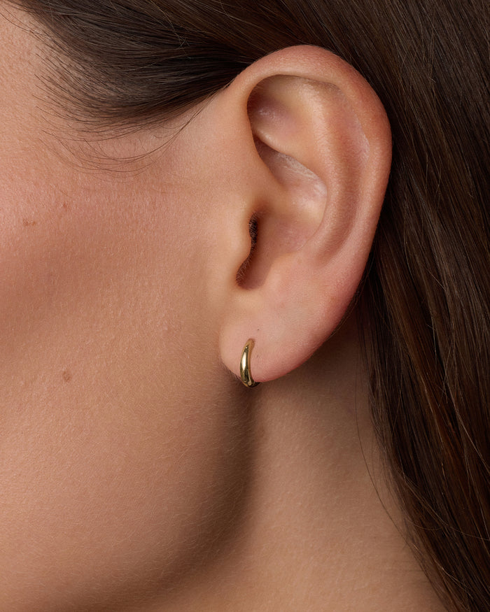 14K Gold Everyday Oval Single Huggie || option::14K Solid Gold, 9mm