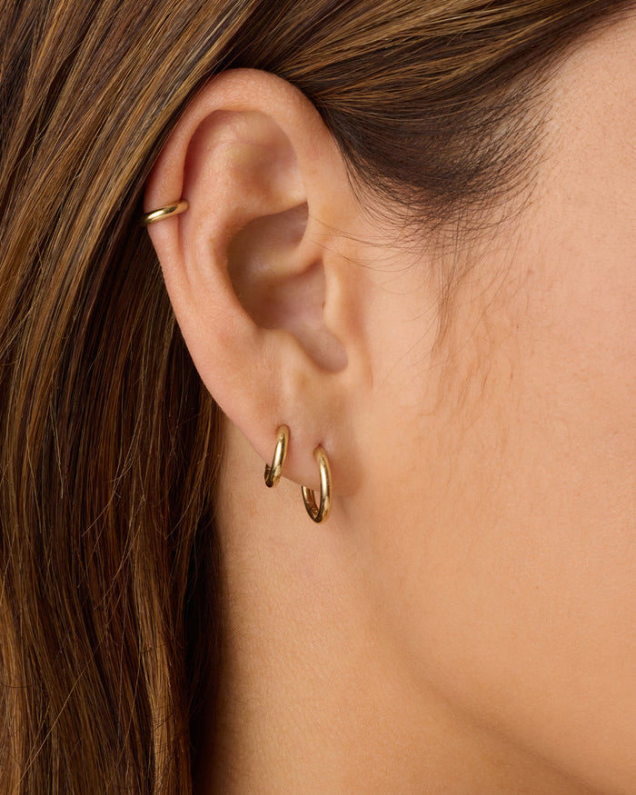 14K Gold Everyday Single Huggie || option::14K Solid Gold, 9mm