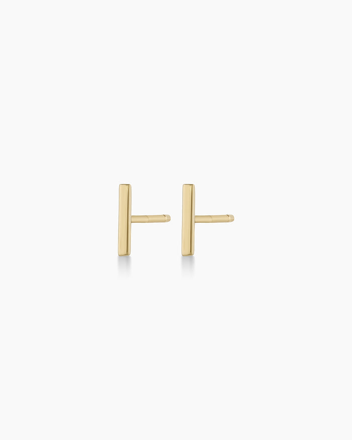 Woman wearing Rose Bar Stud || option::14K Solid Gold