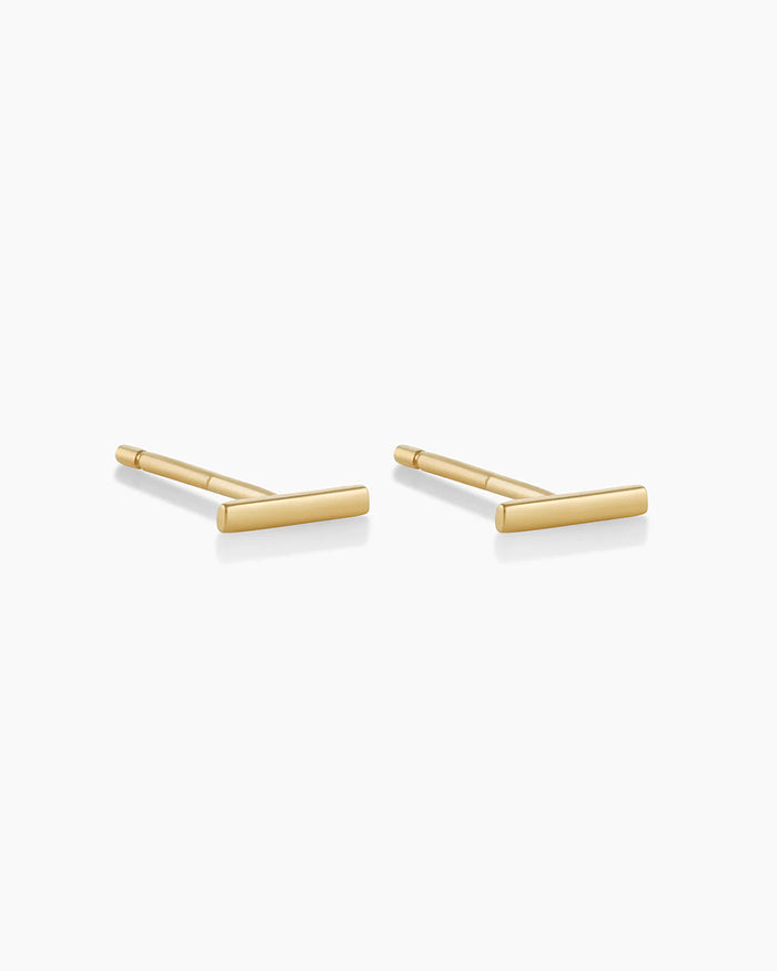 Woman wearing Rose Bar Stud || option::14K Solid Gold