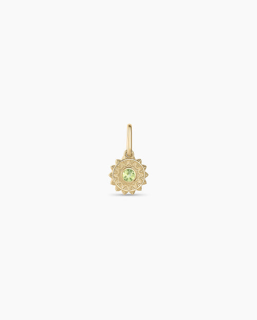 Sun Birthstone Charm || option::14K Solid Gold, Peridot - August
