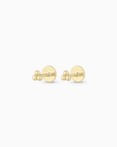 14K Gold Trio Threaded Flatback Studs || option::14K Solid Gold