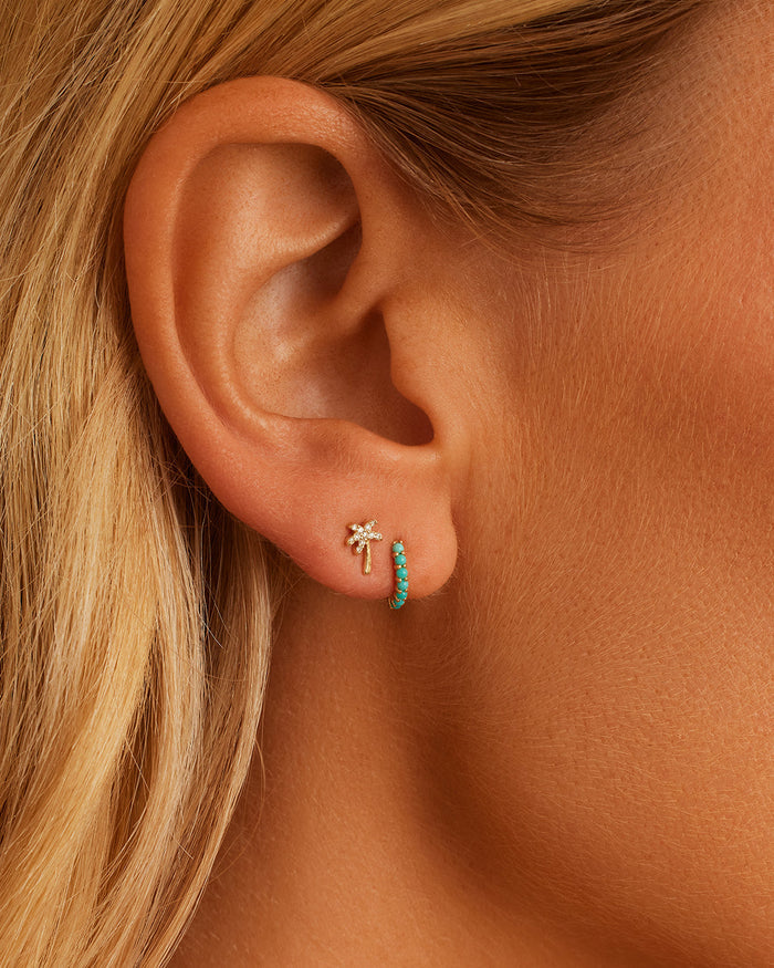 Turquoise Row Huggie || option::14K Solid Gold