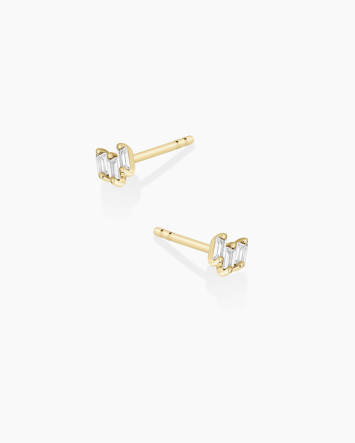 White Sapphire Amara Trio Studs || option::14K Solid Gold