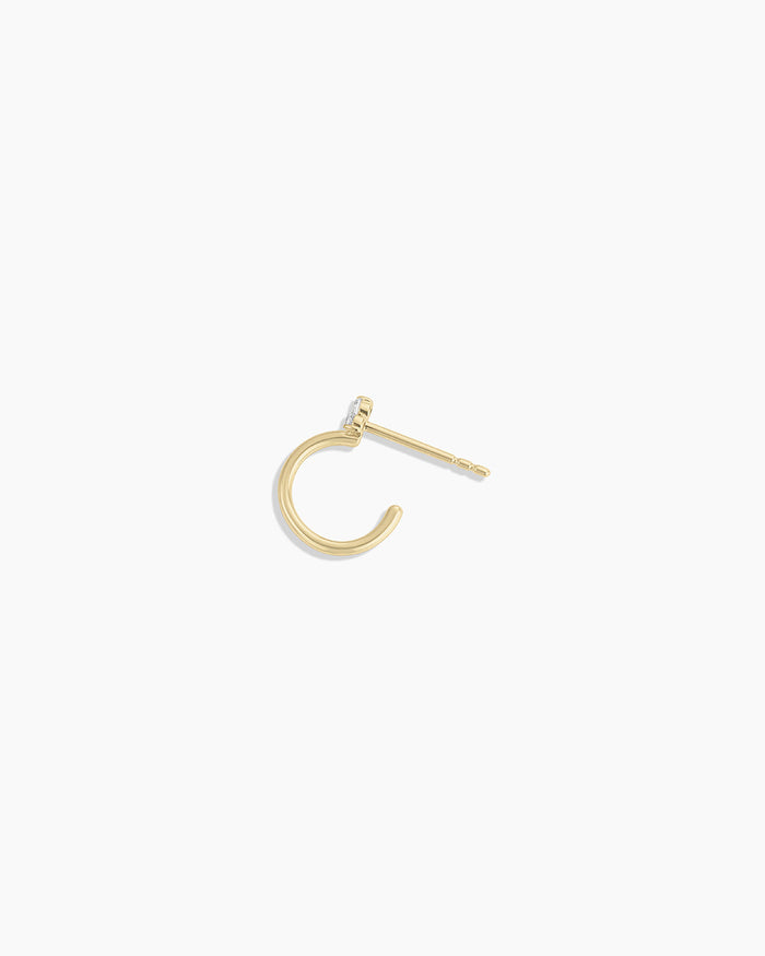 White Sapphire Bali Stud Single Huggie || option::14K Solid Gold