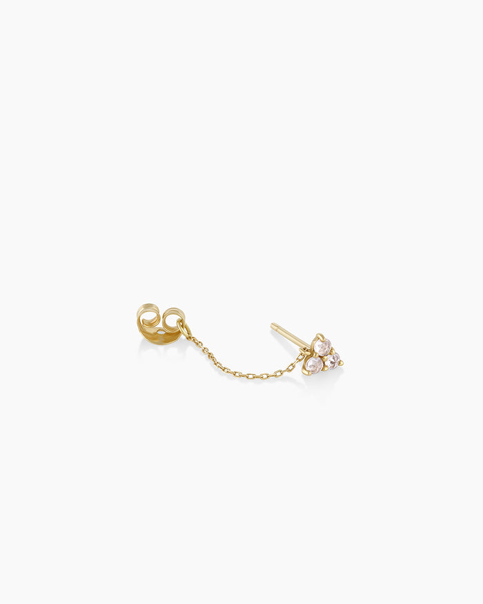 Woman wearing White Sapphire Chain Huggie || option::14K Solid Gold