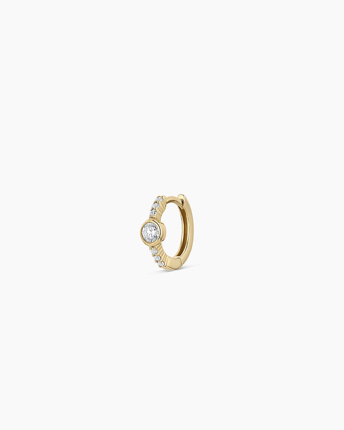 Lab Grown Diamond Circle Charm Huggies || option::14K Solid Gold