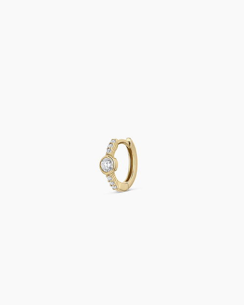 Lab Grown Diamond Circle Charm Huggies || option::14K Solid Gold