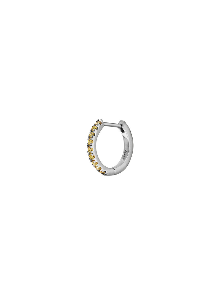 14K PAVÉ HUGGIE EARRING IN LAB YELLOW DIAMOND, 14K WHITE GOLD