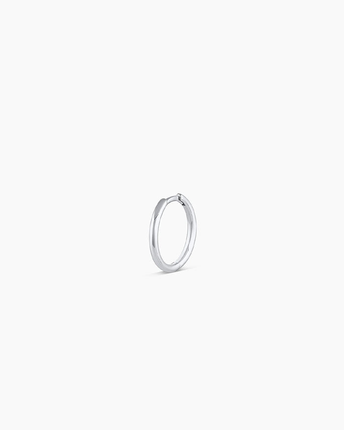 Woman wearing Classic Gold Huggie || option::14K Solid White Gold, 11mm