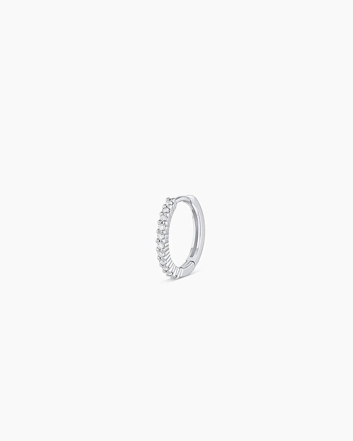 Woman wearing Classic Gold Huggie || option::14K Solid White Gold, 11mm
