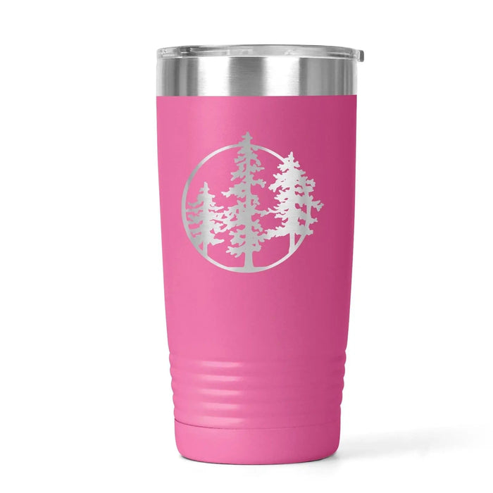 20 Oz Insulated Tumbler for Hiking – Laser-Engraved Pine Tree Design, Black Stainless Steel Travel Mug