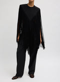Black 4-Ply Silk Fringe Cape - full look, front view on model