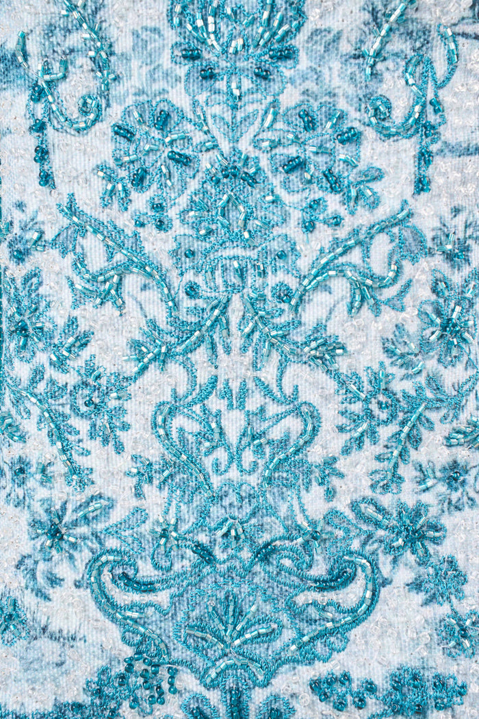 Baroque Print Cos Bag - Light Blue