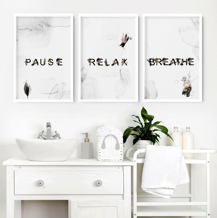 Wall decor for bathroom | set of 3 relaxing wall art