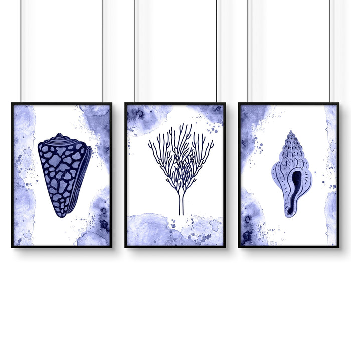 Bathroom decor blue | set of 3 wall art prints
