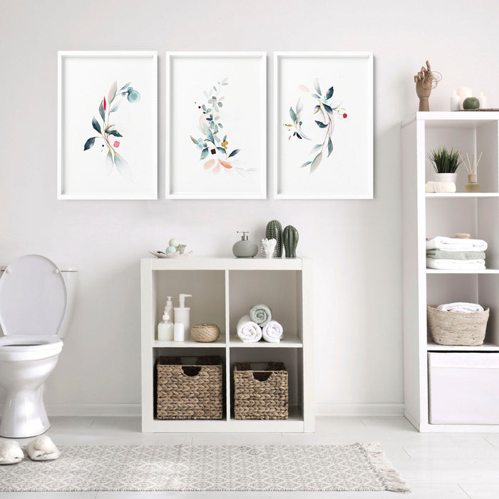Bathroom wall decor UK | Set of 3 Botanical art prints