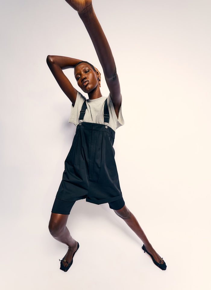 Black Bio Twill Overall Short - editorial campaign on model