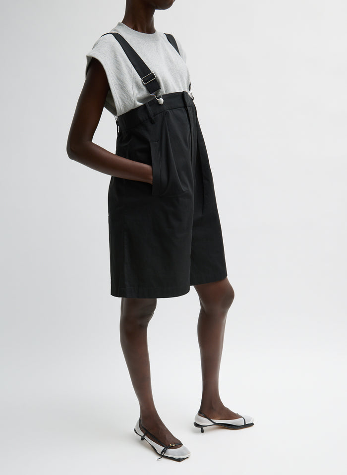Black Bio Twill Overall Short - romper, side view on model