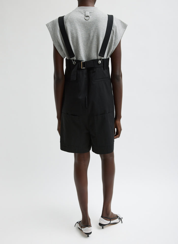 Black Bio Twill Overall Short - romper, back view on model