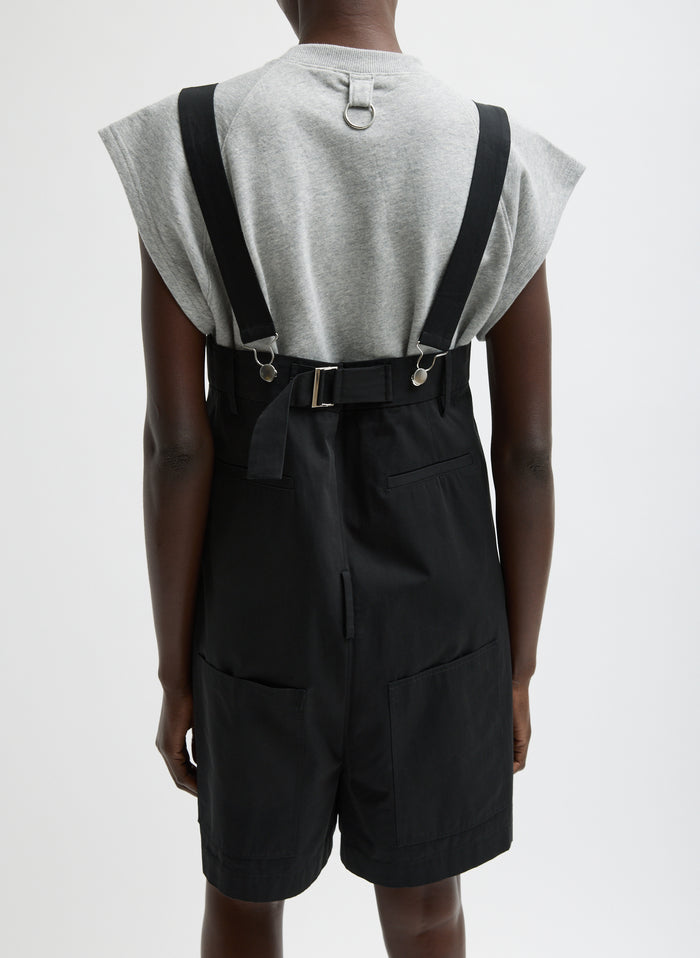 Black Bio Twill Overall Short - romper, back view on model