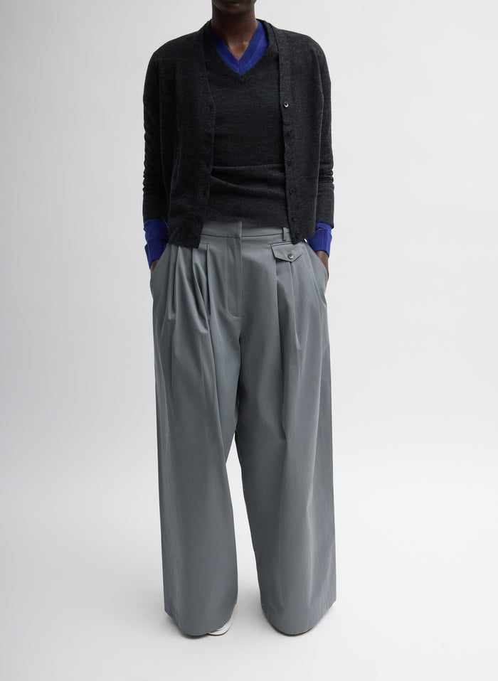 Grey Bio Twill Triple Pleat Pant - wide leg, front view on model