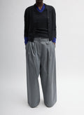 Grey Bio Twill Triple Pleat Pant - wide leg, front view on model