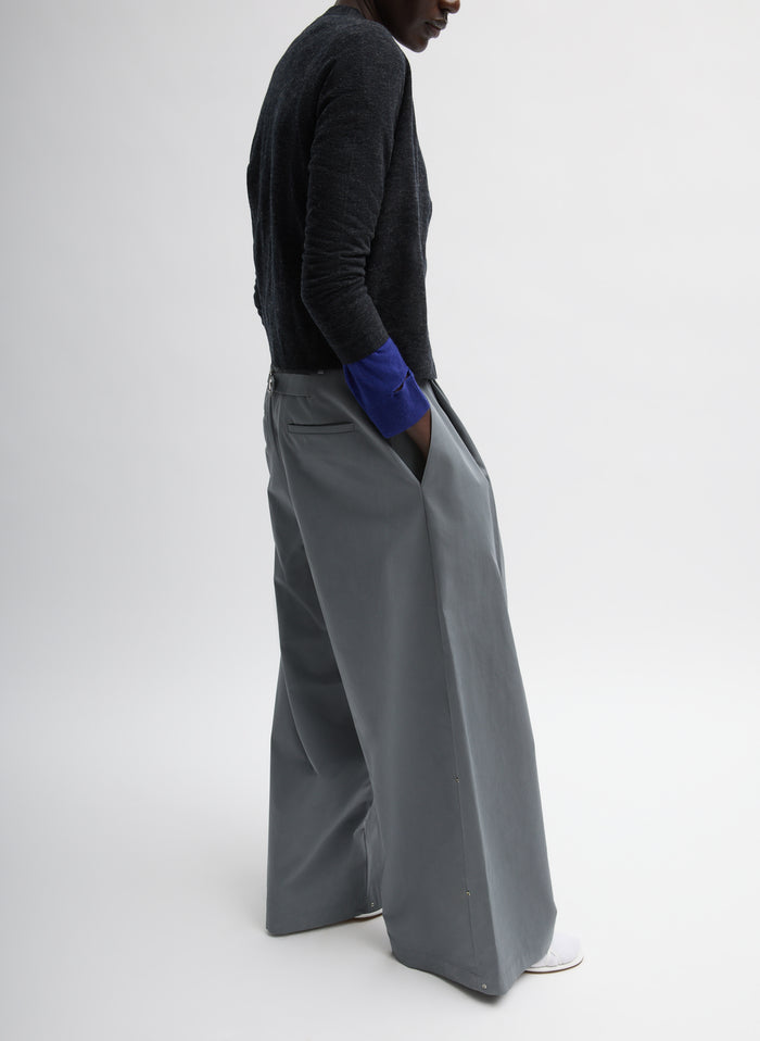 Grey Bio Twill Triple Pleat Pant - wide leg, side view on model