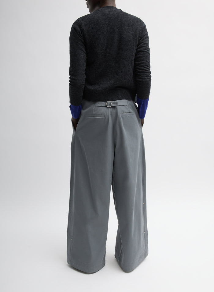 Grey Bio Twill Triple Pleat Pant - wide leg, back view on model