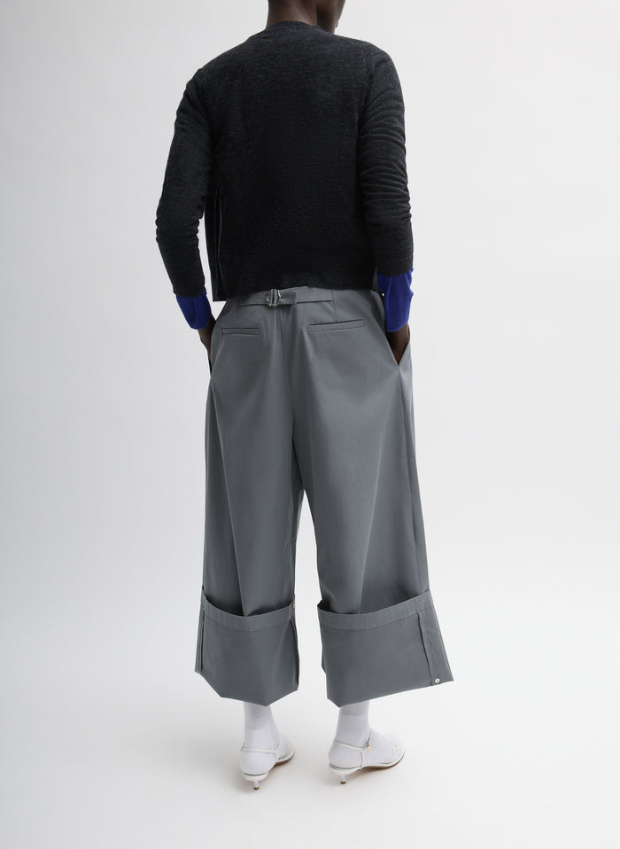 Grey Bio Twill Triple Pleat Pant - cuffed leg, back view on model