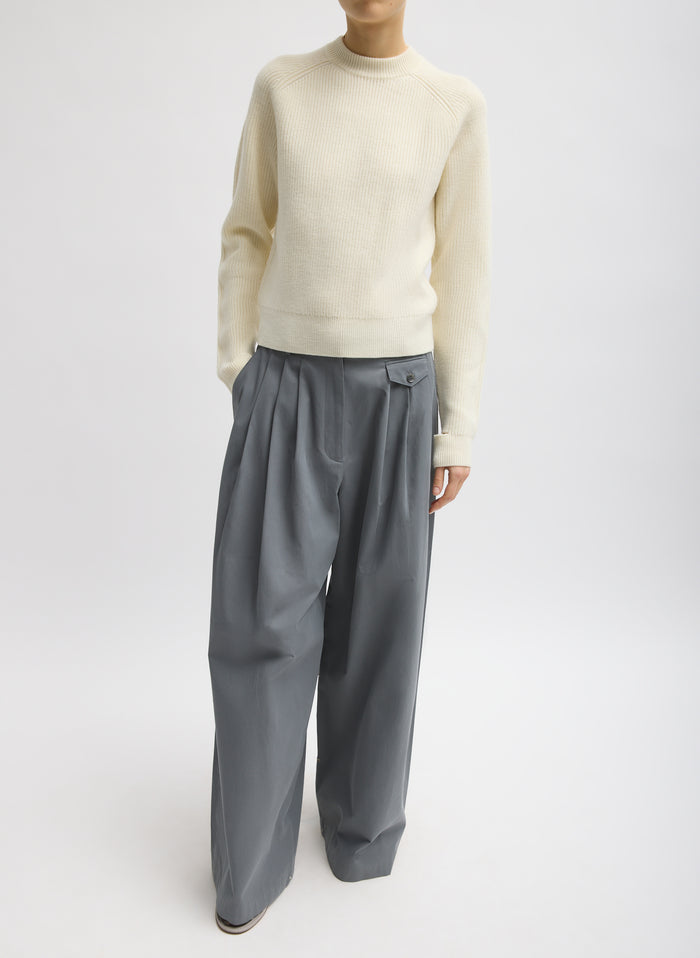 Grey Bio Twill Triple Pleat Pant - full look, front view on model