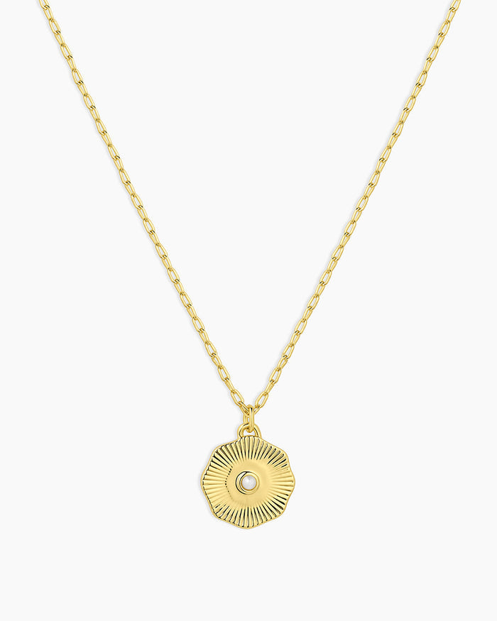 Birthstone Coin Necklace || option::18K Gold Plated, Pearl - June