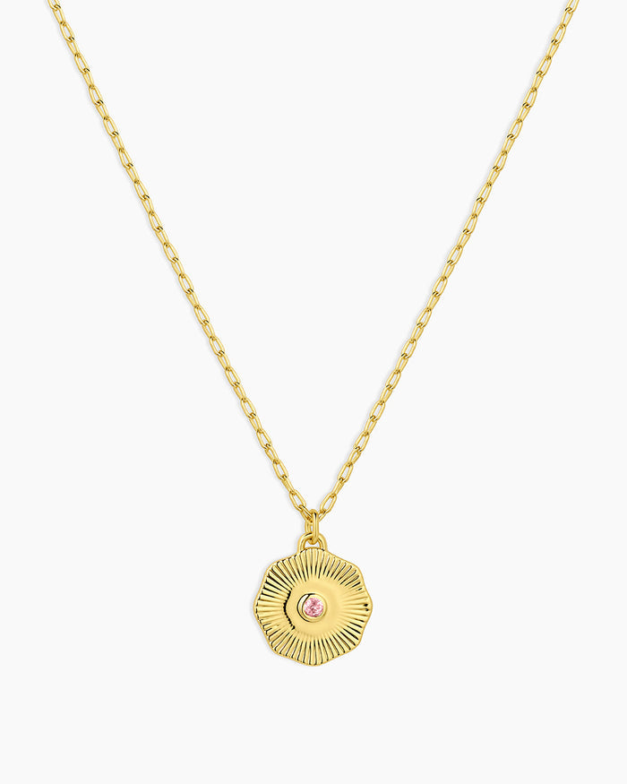 Birthstone Coin Necklace || option::18K Gold Plated, Pink Tourmaline - October
