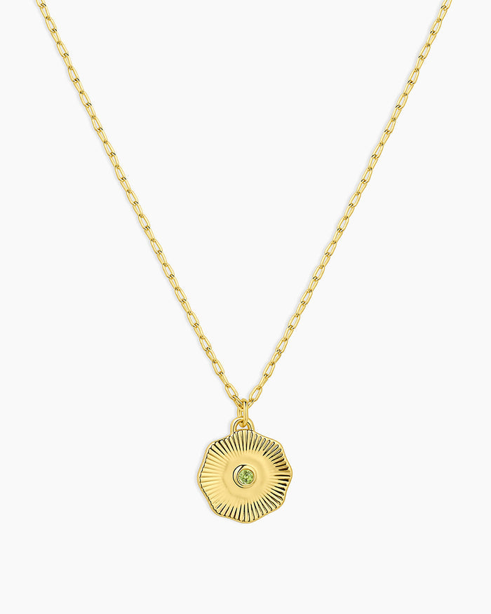 Birthstone Coin Necklace || option::18K Gold Plated, Peridot - August