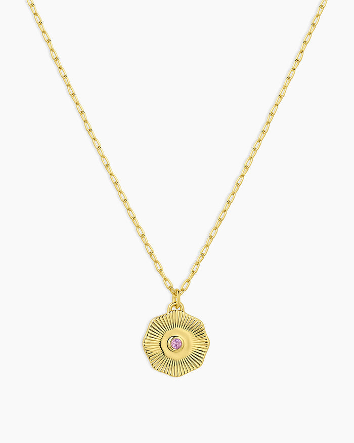 Birthstone Coin Necklace || option::18K Gold Plated, Amethyst - February