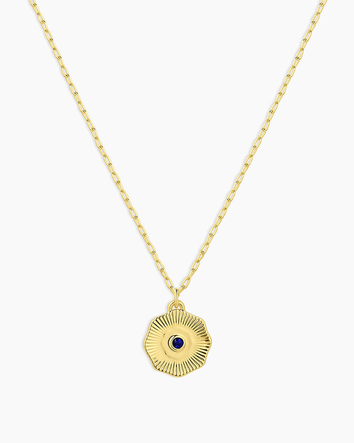 Birthstone Coin Necklace || option::18K Gold Plated, Blue Sapphire - September