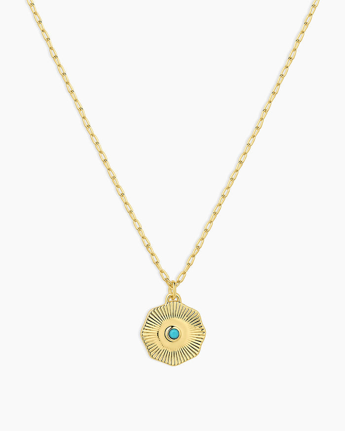 Birthstone Coin Necklace || option::18K Gold Plated, Turquoise - December