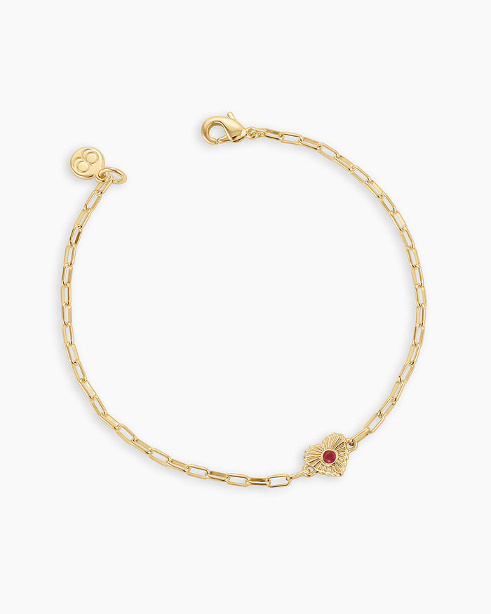 Birthstone Heart Bracelet || option::18K Gold Plated, Ruby - July