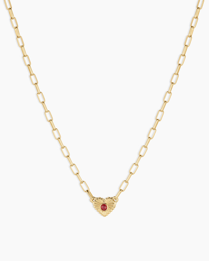 Birthstone Heart Necklace || option::18K Gold Plated, Ruby - July