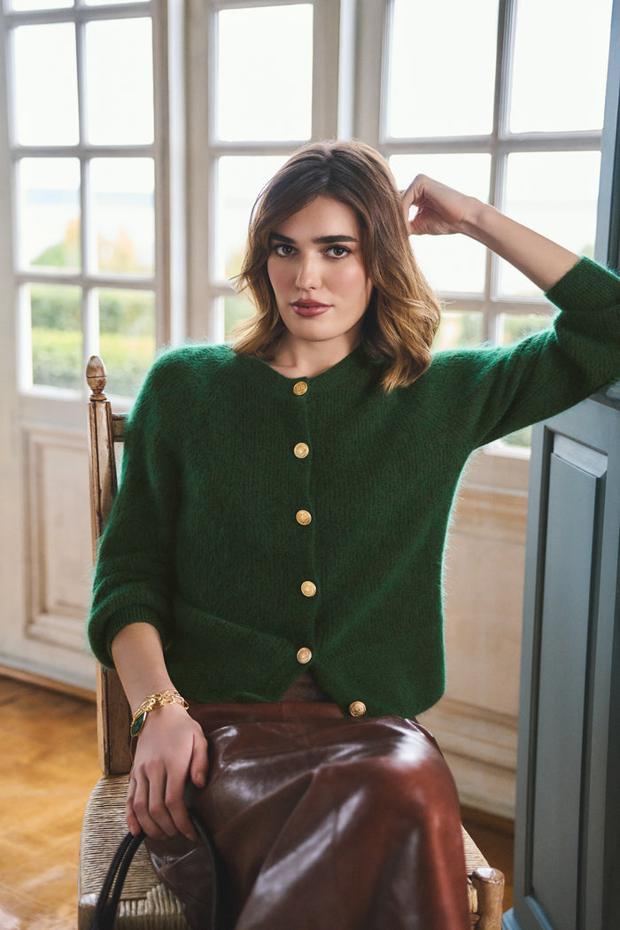 Blouson Sleeve Cardigan - Clover