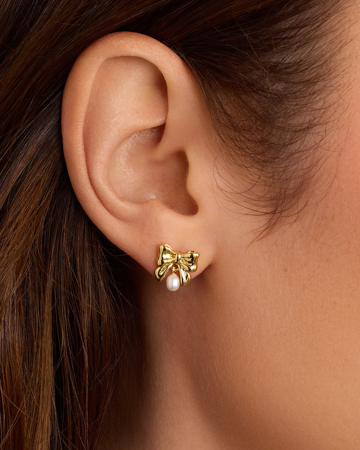 Bow Pearl Earrings || option::18K Gold Plated